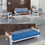 地中海实木沙发橡木折叠两用沙发床三人木沙发多功能客厅组合沙发