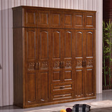 现代中式雕花实木衣柜 3门4门5门6门平开门大衣橱 橡胶木卧室家具