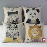 新款个性动物熊猫狮子亚麻棉麻靠枕沙发儿童抱枕汽车靠垫腰枕包邮