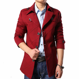春季新款夹克2016男士青年中长韩版修身风衣纯色薄款潮流大衣外套
