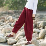 皇家姐妹实拍2016春装新款女装中国风复古棉麻灯笼裤瑜珈裤