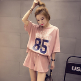 韩版睡衣女夏季短袖可爱运动服跑步纯棉质字母休闲简约家居服套装