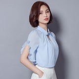 雪纺衫女2016夏季新款韩版女装宽松雪纺上衣短袖娃娃领显瘦打底衫