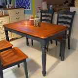 十年树木地中海餐桌1.3米长方形饭桌子深蓝色实木餐桌客厅餐桌