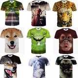 欧美潮个性3d短袖T恤男女创意3D动物狼狗T恤大码学生恶搞动物半袖