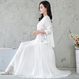 2016夏装新款女装韩版七分袖白色连衣裙复古飘逸修身雪纺长裙子潮
