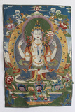热卖西藏佛像尼泊尔唐卡画像织锦画 金丝丝绸绣 四臂观音唐卡刺绣