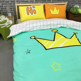 皇冠小王子卡通男孩儿童全棉床单床笠四件套纯棉床上用品1.2/1.5m