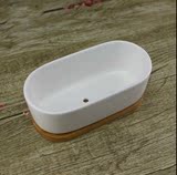 简约白色创意多肉陶瓷盆 桌面长方圆边深 zakka盆栽花盆 器皿含托