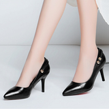 格林菲尔6596 新款韩版真皮女鞋 尖头细跟套脚高跟浅口甜美单鞋