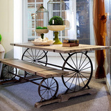 美式铁艺实木餐桌LOFT工业风车轮桌椅　复古创意咖啡厅酒吧桌椅　