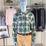 JACK JONES专柜正品时尚休闲男士绿色修身衬衣拼接格纹长袖衬衫