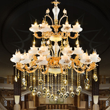 欧式仿玉石锌合金蜡烛水晶吊灯带灯罩美式奢华简欧别墅客厅餐厅灯