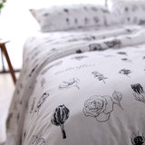 北欧简约小清新玫瑰花园 白底淡雅纯棉床上用品床单床笠款四件套
