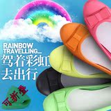 韩国时尚雨鞋女单鞋糖果色甜美蝴蝶结可折叠防水鞋浅口平底橡胶鞋