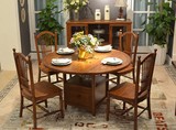 美式乡村可折叠伸缩圆形椭圆形长方形餐桌全实木红橡木餐桌定制