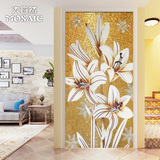 金色水晶玻璃玄关马赛克背景墙剪画欧式客厅拼图拼花百合花瓷砖贴