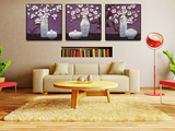 子典装饰画三联画烤瓷浮雕水晶花瓶系列平平安安客厅沙发背景