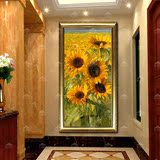 进门入户玄关风景向日葵油画太阳花卉装饰画竖版欧式走廊挂画竖幅