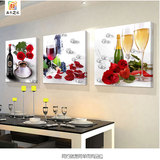 红酒瓶水果装饰画客厅静物花卉挂画餐厅三联画组合无框画现代简约