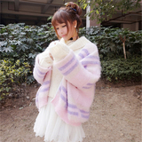 韩国秋冬季糖果色蝙蝠袖针织开衫宽松大码加厚马海毛毛衣外套女装