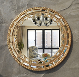 欧式美式英式玄关壁挂金色复古做旧镂空雕花装饰浴室镜子梳妆台镜