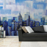 欧式油画现代简约手绘壁纸客厅沙发卧室电视背景墙纸壁画抽象城市
