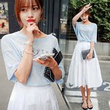 2016韩国新款小清新气质长裙学生套装裙显瘦中长款两件套连衣裙夏