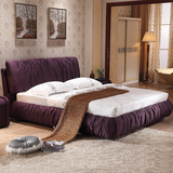 布艺床可拆洗 软体床 双人床1.8米 紫色布艺床 简约现代结婚床