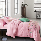 16新款正品 纯棉绣花四件套 纯色1.8m床简约被套2.0床单床上用品