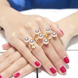 专柜正品大牌日本Akoya天然海水珍珠精致18K黄金戒指2016最新款