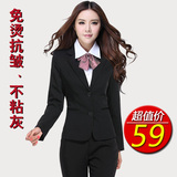 韩版职业套装两件套女士OL长袖小西装外套黑色短款西装修身工作服