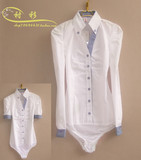 2014春装新款白色衬衫女短袖时尚休闲修身韩版职业长袖连体衬衫