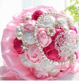 大号30厘米丝带花球缎带玫瑰新娘韩式手捧花结婚礼物珍珠水钻仿真