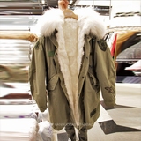 韩国东大门2016秋冬新品女士时尚贴布大毛领加厚保暖工装棉服外套