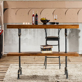 酒吧桌椅咖啡桌复古做旧水管桌铁艺实木吧台桌家用靠墙高脚桌凳子
