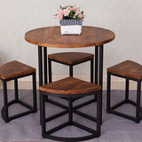 新品欧式铁艺实木圆桌创意省空间餐桌组合咖啡厅阳台小茶几餐桌椅