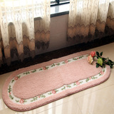 简约田园玫瑰花朵地垫 进门垫 阳台床边毯 长条椭圆半圆地垫 圆形