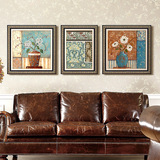 乡村美式装饰画欧式现代客厅的沙发背景墙挂画壁画三联植物花卉
