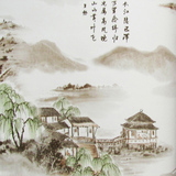 山水字画古典中式背景墙壁纸书房客厅古香古色书法茶楼饭店墙纸