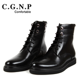 CGNP新款冬季厚底舒适马丁靴男士皮靴子英伦真皮高帮皮军靴短靴子