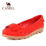 Camel/骆驼正品低跟单鞋 浅口磨砂真皮蝴蝶结平跟女皮鞋 A1036048