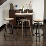 loft美式复古铁艺桌椅组合 可升降茶几 实木咖啡桌椅 圆桌 吧台椅