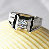 SONA50分仿真钻石男士结婚订婚戒指纯银镀铂金PT950钻戒指环包邮