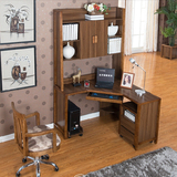 实木转角电脑桌书柜组合台式拐角一体柜多功能橡木书桌带书架组合