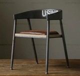 褐色黑色美式乡村铁艺吧台椅欧式复古休闲椅实木椅田园带坐垫餐椅