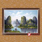 桂林山水一色风景油画 横式构图大型带画框成品装饰画可定制SH90