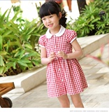 女童韩版短袖连衣裙纯棉格子衬衫新款裙子时尚衬衣热销夏款休闲