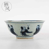 景德镇 手工绘画 仿古青花禅意人物茶碗 陶瓷做旧八仙茶点碗摆件