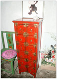 中式全实木明清仿古古典彩漆彩绘彩色家具铜边药柜十二斗柜 特价